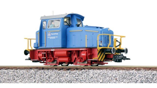 ESU 31431 — Diesellok, H0, KG230,  ThyssenKrupp, blau, Ep V, Vorbildzustand um 2004, LokSound, Raucherzeuger, Rangierkupplung, DC/AC
